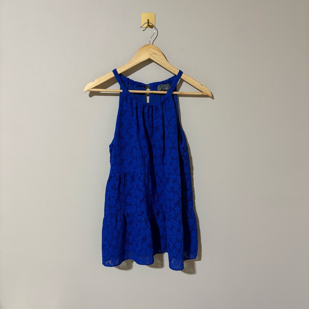 Anthropologie Women’s Small Royal Blue Floral Babydoll Tunic Top